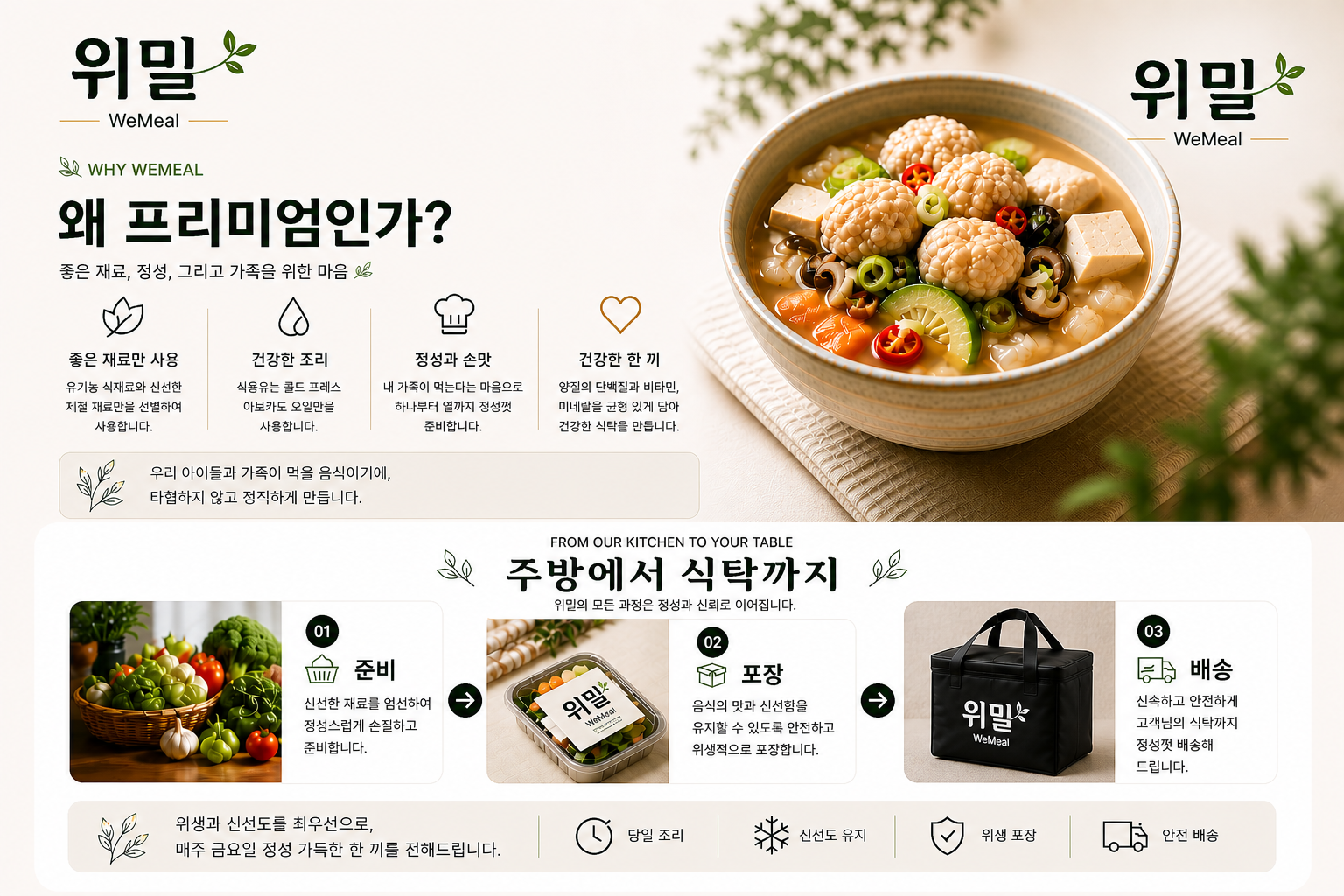 왜 프리미엄인가와 주방에서 식탁까지 안내 이미지